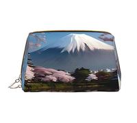 Monte Fuji in Early Spring - Bolsa de maquillaje portátil de cuero grande, cuero de PVC, cierre de cremallera, bolsa de aseo de viaje, bolsa de almacenamiento de viaje, White, Talla única