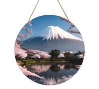 Monte Fuji in Early Spring Prints - Panel de madera redondo de 12 pulgadas, decoración del hogar para ventanas, paredes y pasillos.