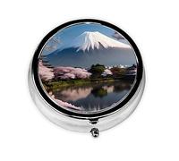 Monte Fuji in Early Springround Pastillero, organizador redondo de 3 compartimentos y pastillero de viaje portátil para viajar.