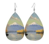 Monte Fuji in the Distance - Elegantes pendientes colgantes de lágrima para mujer, aretes de cuero ligeros, diseño versátil para el día a día