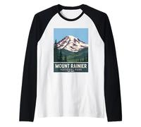 Monte Rainier National Park Vintage Camping Senderismo Hombres Mujeres Camiseta Manga Raglan