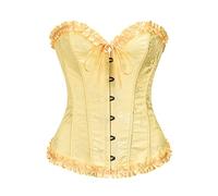 Montecarduo Corsé De Mujer - French Vintage Yellow Corset Tops para Desgastar Jacquard Ruffled Trim Deshuesado Sexycorsets Bustier Crop Top Tank Lace Up Women, Style A, S