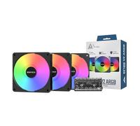 MONTECH GF120 V2 ARGB Ventilador de caja de 120 mm, diseño elegante y minimalista, alto flujo de aire, rodamiento hidráulico, rendimiento silencioso, iluminación ARGB vibrante, paquete 3 en 1 con hub
