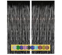 Montegoni 2 Piezas Cortina Metálica con Flecos Negros de 1x2,5 m, Decoración de Lámina con Purpurina para Año Nuevo, Cumpleaños, Baby Shower, Fiesta de Bodas | Flecos para decoración