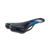 Montegrappa Dike - Sillín de bicicleta de piel sintética para uso Off Road Ebike MTB Gravel Enduro relleno de espuma viscoelástica (negro/azul)