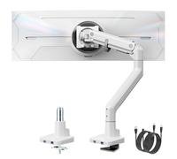 monTEK Brazo para Monitor Individual con USB A/C para Pantalla Curva Ultrawide de 17-57", Carga 27 kg, Soporte de Escritorio Ajustable, Muelle de Gas, VESA 75/100, Pinza y Base para Agujero, Blanco