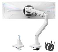 monTEK Soporte Monitor con USB para 17-57", hasta 27 kg | Brazo con resorte de gas, altura ajustable y movimiento completo para monitores ultrapanorámicos, VESA 75x75/100x100, blanco.