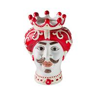 MONTEMAGGI - Jarrones de porcelana con cabeza de moro de estilo siciliano, rey de cara roja grande, 18 x 17 x 26,5 cm