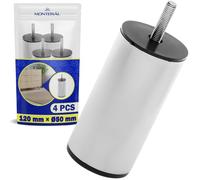 MONTERAL 1 Pieza Pata para Muebles Cilíndrica 120 mm x Ø50 mm - Pata Mueble de Plástico y Acero - Garantía de 10 Años