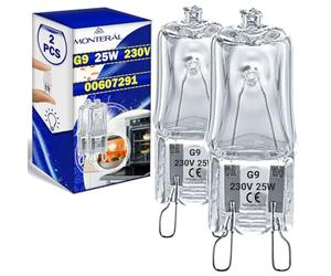 MONTERAL 2 Piezas Halógena Bombilla Horno G9 25W 230V 300°С Horno de Luz con Código Original 00607291 607291 para Bosch para Siemens para Balay