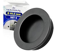 MONTERAL 4 Piezas Empotrado Uñero Puerta Corredera Ø 40,5 mm - Tiradores Armarios Empotrados Fabricado en Aleación de Zinc y Aluminio Color Negro - Garantía de 10 Años