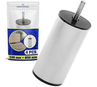 MONTERAL 4 Piezas Pata para Muebles Cilíndrica 100 mm x Ø50 mm - Pata Mueble de Plástico y Acero - Garantía de 10 Años