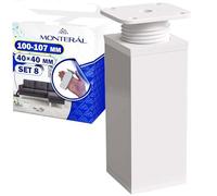 MONTERAL 8 Piezas Patas para Muebles Regulables 100 mm Que se Extienden hasta 107 mm Perfil 40x40 mm - Ajustables Patas Mueble de Color Blanco Fabricada en Aluminio - Garantía de 10 Años