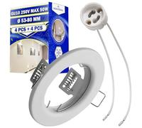 MONTERAL Juego 4 Piezas Marco Foco Empotrable LED Techo Ø 53-80 mm y 4 Piezas Cerámica Casquillo GU10 250V para Bombillas Max 50W - Color Blanco - Garantía de 10 Años