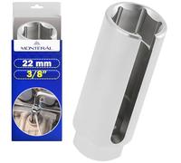MONTERAL Llave Sonda Lambda 22mm x 80mm - Vaso Ranurado con Accionamiento Cuadrado 3/8" y Hexagonal 27 mm - Fabricado en Acero Cromo-Vanadio