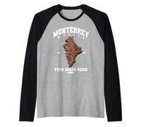 Monterrey Nuevo León Carne Asada Carne Mapa Mexicano Grill Camiseta Manga Raglan