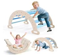 Montessori 2 en 1 Marco de escalada interior, triángulo interior con cojín cómodo, toboganes para niños, parque infantil Montessori para 1-3 años (azul-2,5 cm)