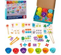 Montessori Arithmetic Math Toy Set - Silicone Digital Learning with Beads, Chopsticks & Spoons, Montessori Math Beads Counting Toy, Number Blocks,Wooden Toy for Children Gifts (1 Set)