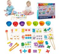 Montessori Arithmetic Math Toy Set, Silicone Digital Learning with Beads, Chopsticks & Spoons, Number Crunching Clip Bead Matching, Number Blocks (Upgraded Version)