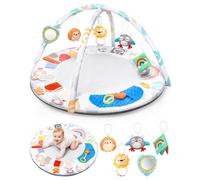 Montessori Baby Play Gym & Activity Mat for Brain Development (0-12Mo) | 5 Zonas Sensory + 5 Toys | Portability Tummy Time Activity Mat Stage-Based for Newborn Brain Development Essential & Gift-Ready