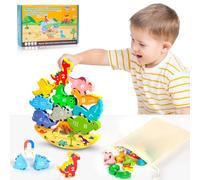 Montessori Juegos de Apilamiento Dinosaurio Juego de Equilibrio Apilable Bloques de Construcción Coincidencia de Números Juguete Madera Juguetes Educativos para Bebés Niños 3 4 5 años (Dinosaurio)