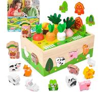 Montessori Juguete de madera para niños de 1, 2 y 3 años, juego de granja con animales y verduras, regalo para niñas y niños
