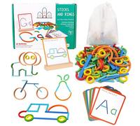 Montessori Juguetes a partir de 3 años, juegos educativos preescolares, geoboard de madera, 120 palos de madera y anillos, 20 tarjetas para innumerables figuras emocionantes, forma de reconocimiento