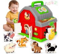 Montessori - Juguetes para niños pequeños de 1, 2 y 3 años, juguete musical de granero de animales de granja para niños y niñas, juguete de aprendizaje motriz fina para niños pequeños de 1 a 2 2 a 3