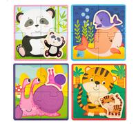 Lisciani - MONTESSORI WOOD Puzzle Animals - 4 Rompecabezas de Madera con Animales Bebé - 20 Piezas - Para Niños desde 1 Año - Estimula la Lógica y la Memoria - Fabricado en Italia