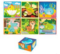 Montessori Lisciani 6 Puzzles animales 4 piezas con 4 cubos madera