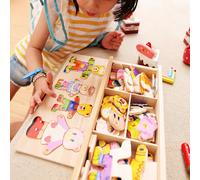 Montessori pequeño oso cambiar ropa niños educación temprana rompecabezas de madera juego de vestir rompecabezas de bebé juguetes para niños regalo Verde claro