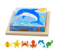 Montessori Puzzle 3D de Madera, un estimulador de la Creatividad Seguro, Rompecabezas educativos de Madera para niños de 1 año Juego y Aprendizaje(Versión océano)
