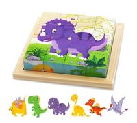 Montessori Puzzle 3D de Madera, un estimulador de la Creatividad Seguro, Rompecabezas educativos de Madera para niños de 1 año Juego y Aprendizaje(Versión Dinosaurio)