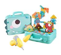 Montessori Tool Box with Drill, 233PCS/Set Funny Plastic Kids Drill and Screw Set with Dinosaur Card, Tool, Different Shape Toy and More, DIY Educational Toddler Box