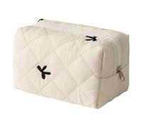 Montesy Bolsa organizadora acolchada para pintalabios con elegante lazo, elegante y práctico, contenedor de almacenamiento de maquillaje, soporte para cosméticos, beige, 16*9*9cm