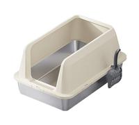 Montesy Caja de arena para gatos de acero inoxidable con diseño de salpicaduras y cucharas fáciles de usar, bandeja de arena lateral alta para el inodoro del hogar