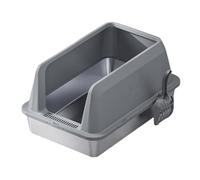 Montesy Caja de arena para gatos de acero inoxidable con diseño de salpicaduras y cucharas fáciles de usar, bandeja de arena lateral alta para el inodoro del hogar