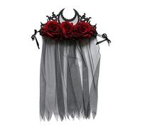 Montesy Diadema gótica del Día de la Muerte, velo negro, accesorios para el cabello, Halloween, Halloween, 30.5x48cm