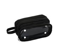 Montesy Estuche de múltiples capas con asa, de alta capacidad, organizador de lápices desmontable, Black, as the pic show