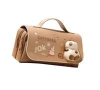 Montesy Estuche grande con asa, estuche para lápices de alta capacidad, con cremallera, bolsas de maquillaje de viaje, Brown, as the pic show