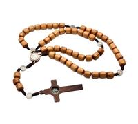 Montesy Rosario de cuentas de madera con cuentas naturales y cruces colgantes para oración, meditaciones, cuentas de rosario de grano de madera elegantes, as the pic show, pino