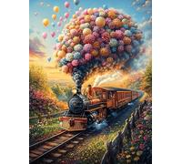Montgolfière au-Dessus du Train à vapeur Rompecabezas 300 Piezas Cartón Grueso para Adultos Mitos Cuento de Hadas Desconectar Rutina Ejercicio Mental Relajante Decoración Dormitorio Regalo 300 PCS