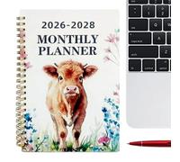 Monthly Calendar Planner - 2026 2027 2028 Schedule Organizer for Time Tracking | Paper Notebook with Cow Pattern Cover, Three Year Agenda Planning Journal for School Office Desk Home Use