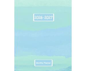 Monthly Planner 2026-2027: Turquoise Blue and Green ~ Watercolor Coastal Colors Teal Stripe Calendar for Women, 24 Months 2026 - 2027 Large 8 x 10 ... with To Do Lists, Contacts and Password Log