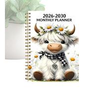Monthly Planner - 5-Year 2026-2030 Cute Cow Spiral Planner Notebook | Portable Spiral-Bound Design - Compact $21 \times 14\text{ Cm}$ Size With Durable Twin-wire Binding Allows The Notebook