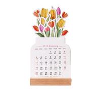 Monthly Planner Desk Calendar, Jarrón Shaped Calendar, 2025 Desk Calendar, Wooden Base Calendar, Blooming Bouquet Calendar with Wooden Base, Monthly Planner Desk Calendar for 2025