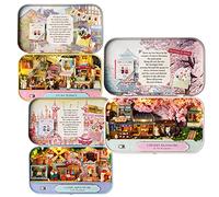 Montidey Juego de 3 piezas de caja de lata para casa de muñecas, kit en miniatura de Dreamland, trilogía, muebles de casa, luces LED, rompecabezas, modelo de juguete, habitación creativa, artesanía