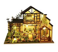 Montidey Kit de casa de muñecas de madera de estilo japonés grande de lujo con múltiples capas para casa de muñecas con movimiento musical para regalo de boda de San Valentín (jardín acuático Zhuxi)