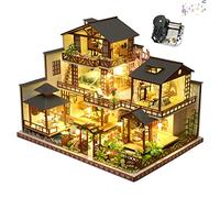 Montidey Kit de casa de muñecas de madera de estilo japonés grande de lujo con múltiples capas para casa de muñecas con movimiento musical para regalo de boda de San Valentín (Mori Garden)