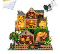 Montidey Kit de casa de muñecas en miniatura y muebles, mini casa de muñecas de madera 3D con cubierta antipolvo y movimiento musical, idea creativa de habitación para regalo de cumpleaños del día de